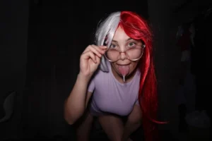 cosplay latin girl holds a costume show showing off all her bodysuits 4k